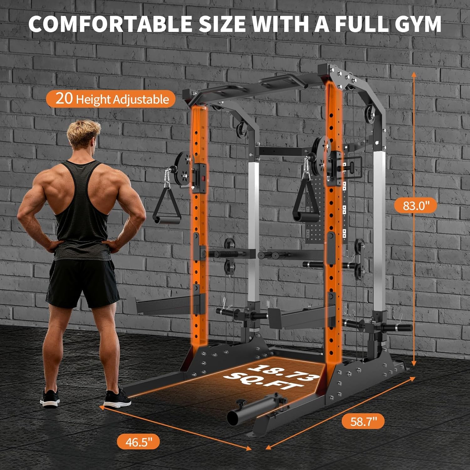 Power Rack with LAT Pulldown Dual Pulley System Squat Cage Home Gym 2000 lbs