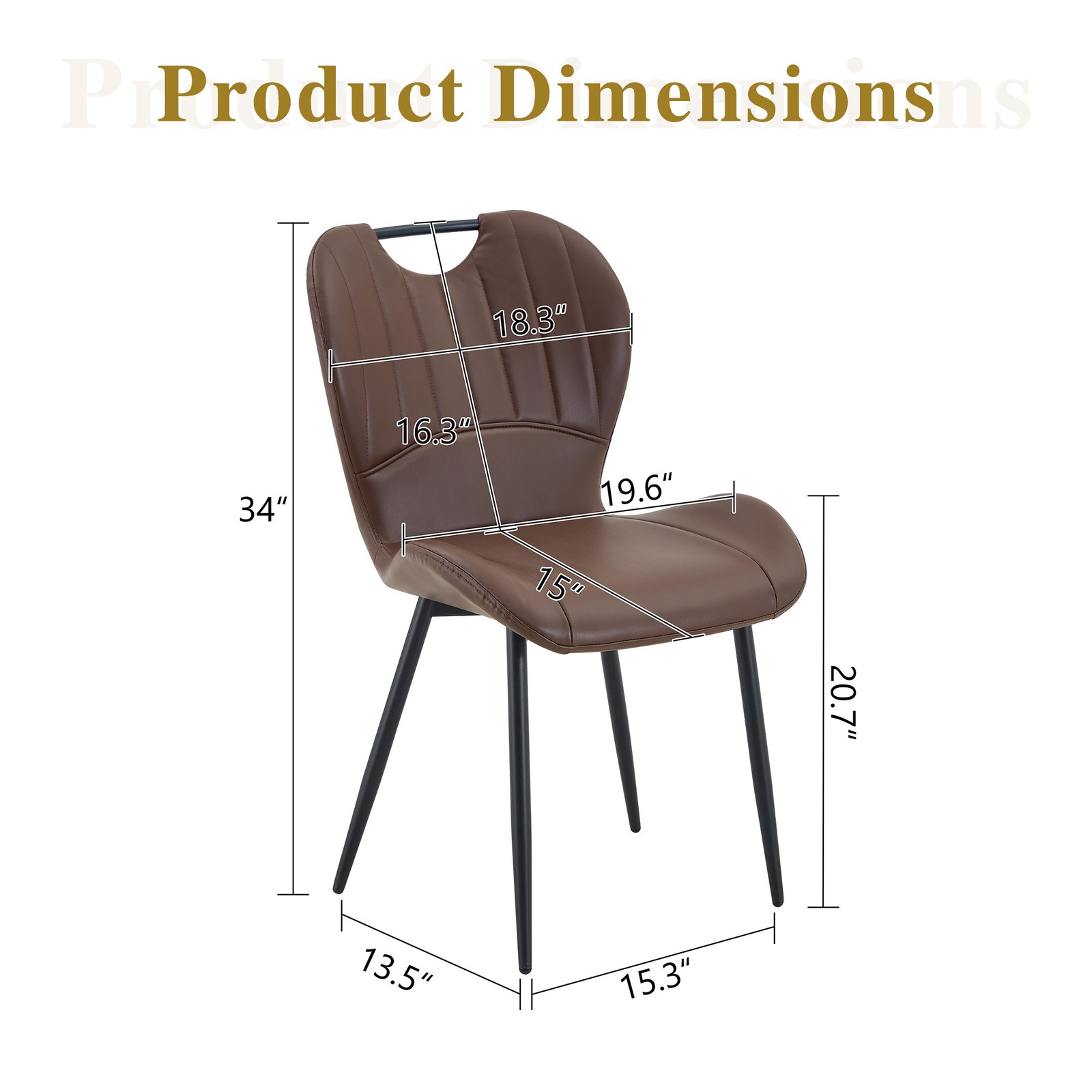 4 PU Leather Dining Chairs with Wide Cushion, Metal Handle & Adjustable Feet