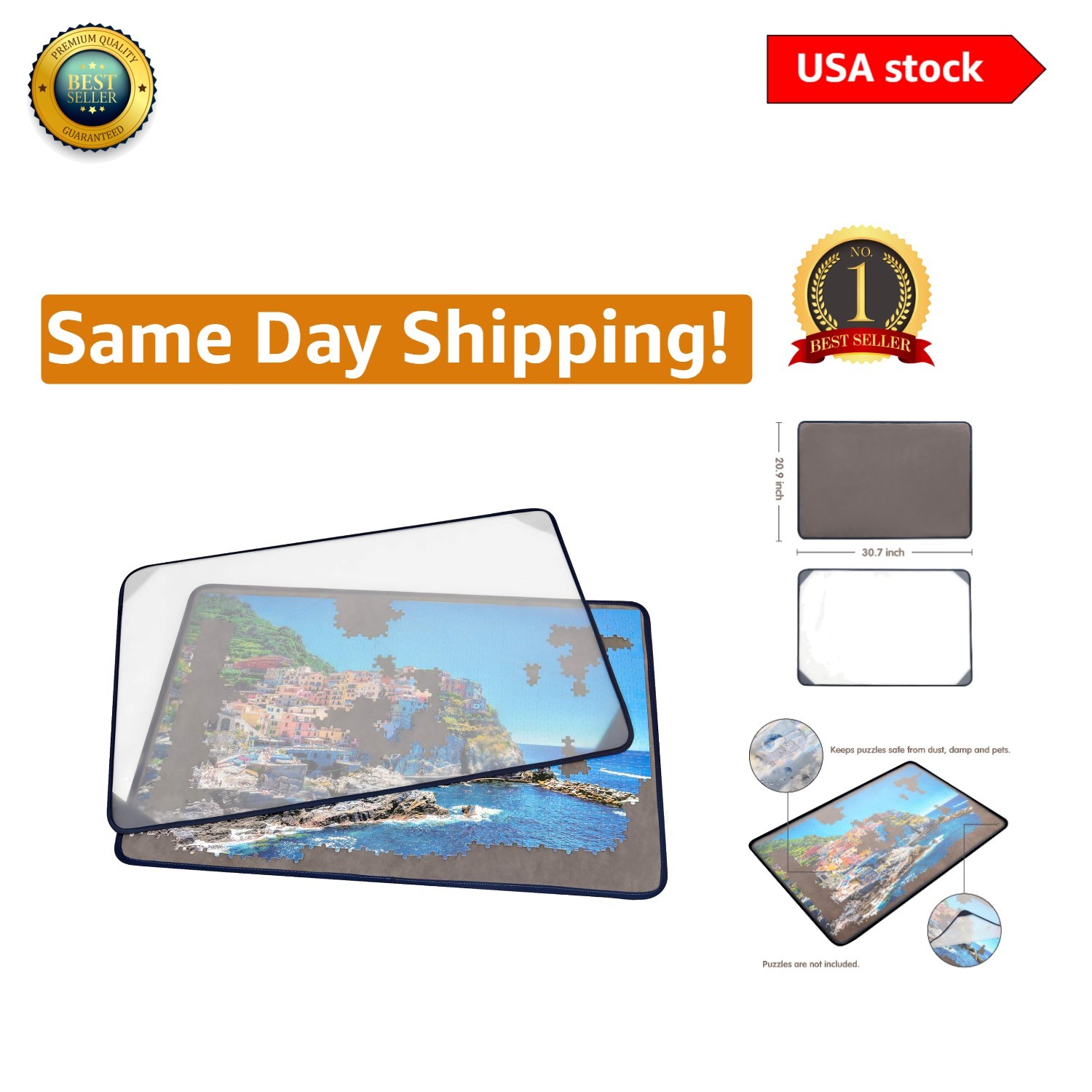 Non-Slip Gray Puzzle Mat with Dust Cover for Jigsaw Puzzles Up to 1000 Pieces