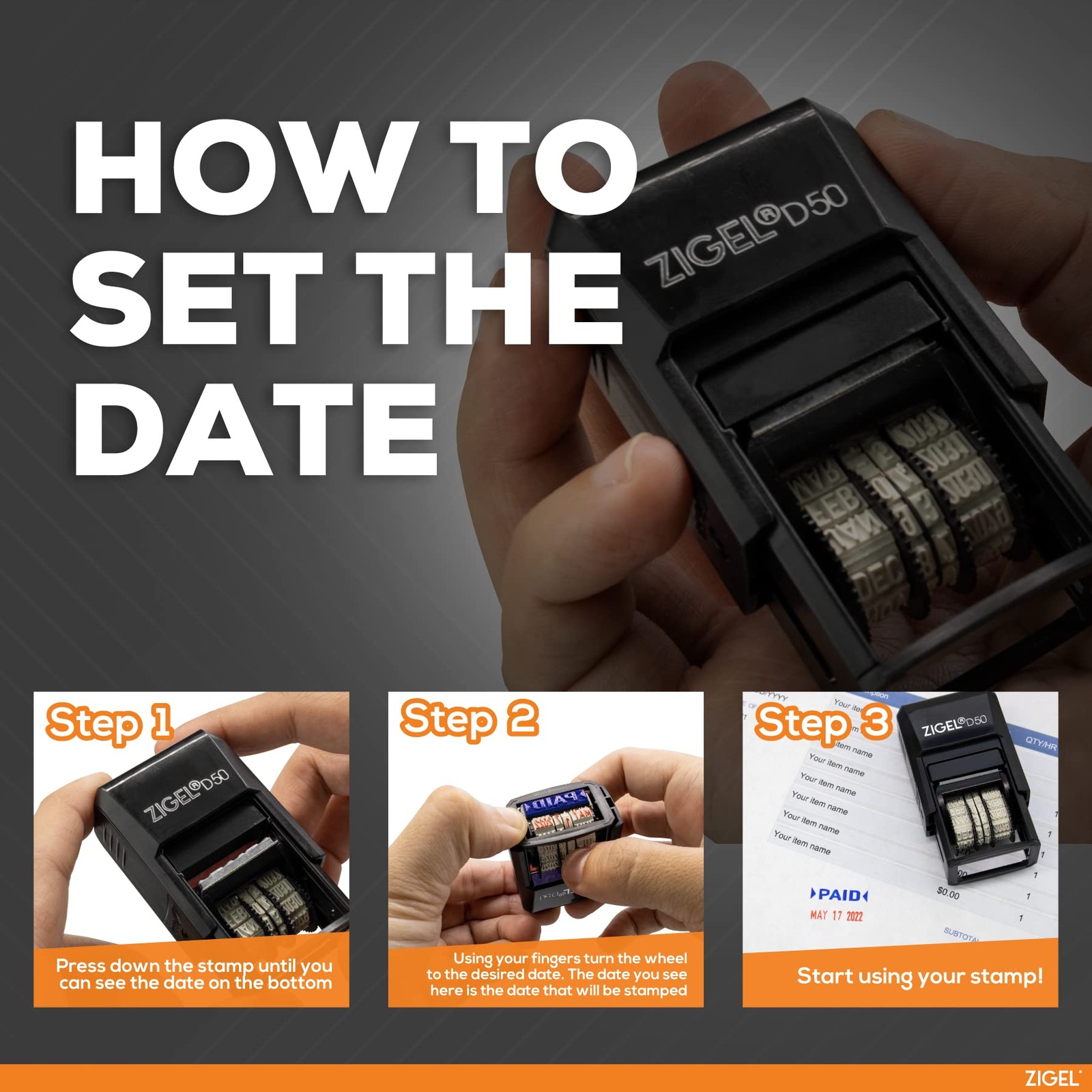 ZIGEL D50 Date Stamp with Received - Self Inking - RECEIVED, Red