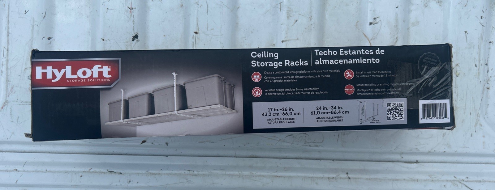 HyLoft Adjustable Ceiling Storage Rack 200 lb Garage Overhead Shelf White New