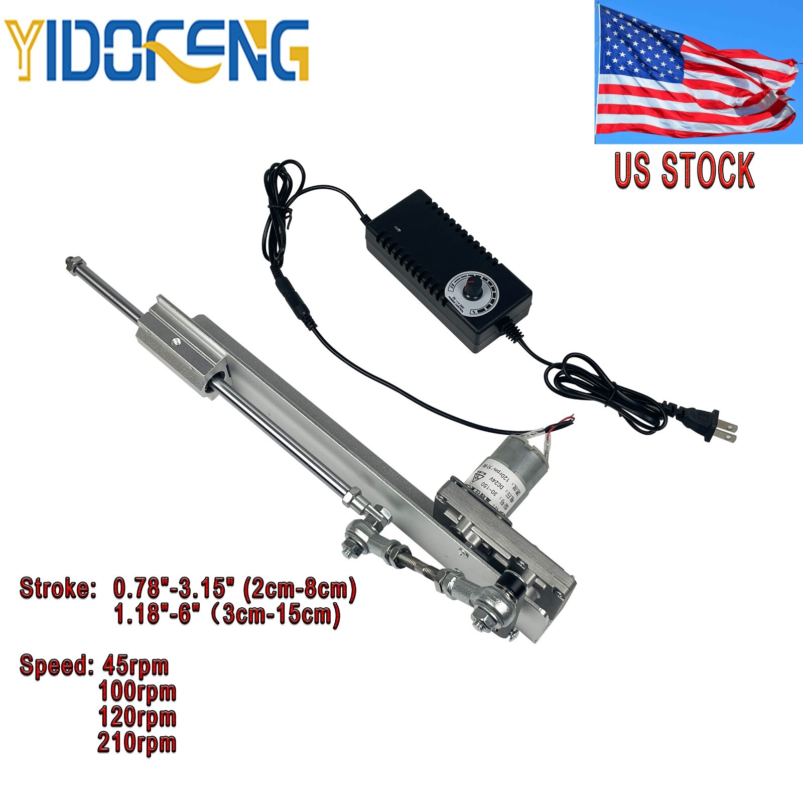 US】Reciprocating Cycle Linear Actuator DC 24V,Stroke 3-15/2-8CM,Adjustable speed