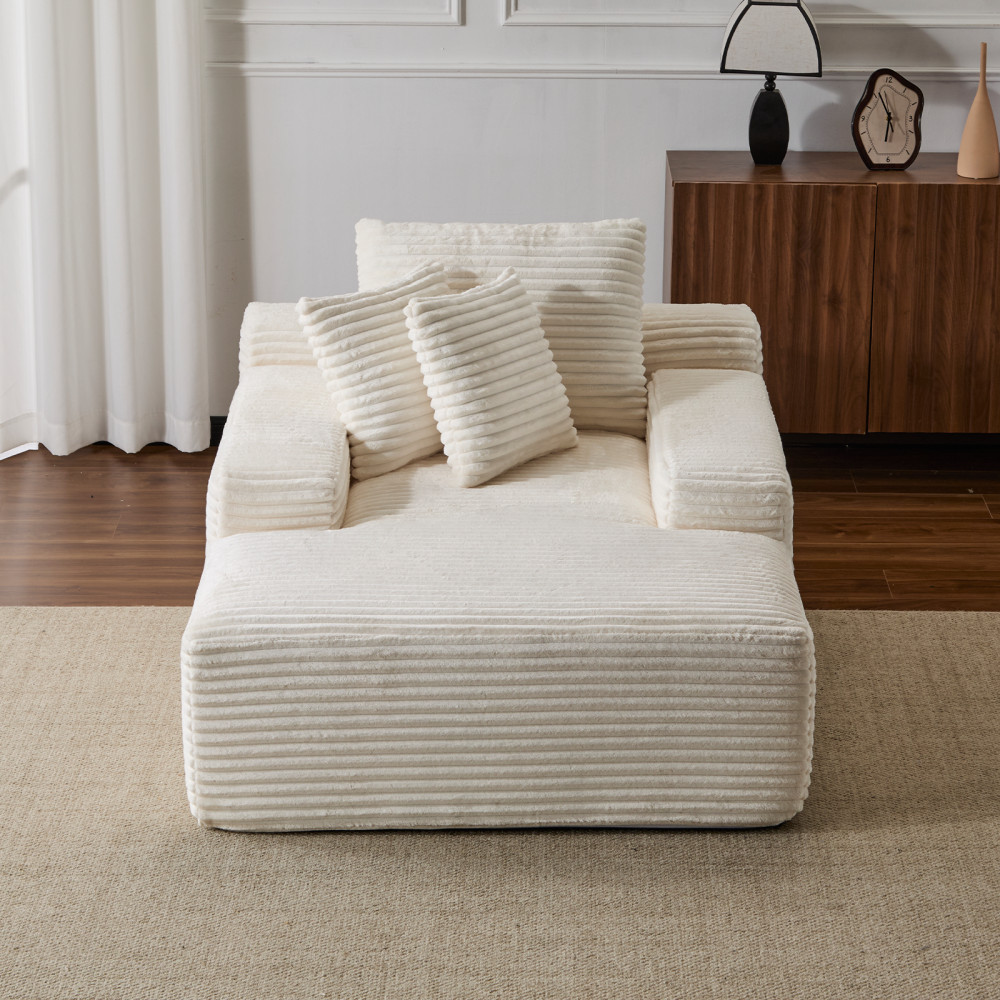 Oversized Chaise Lounge Chair, Plush Sleeper Daybed Corduroy Sofa White