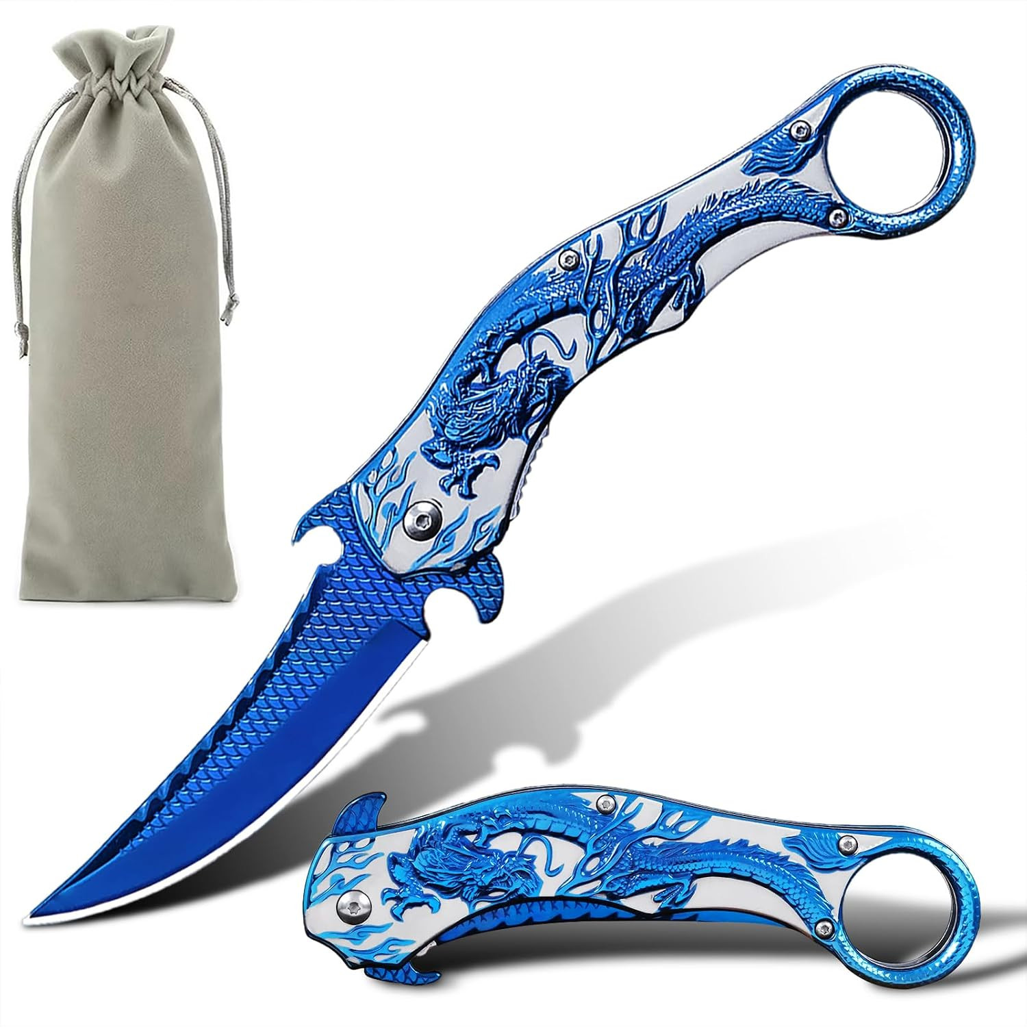 Pocket Knife, Cool Embossed 3D Dragon Folding Knife, Great Gift Edc Knives for M