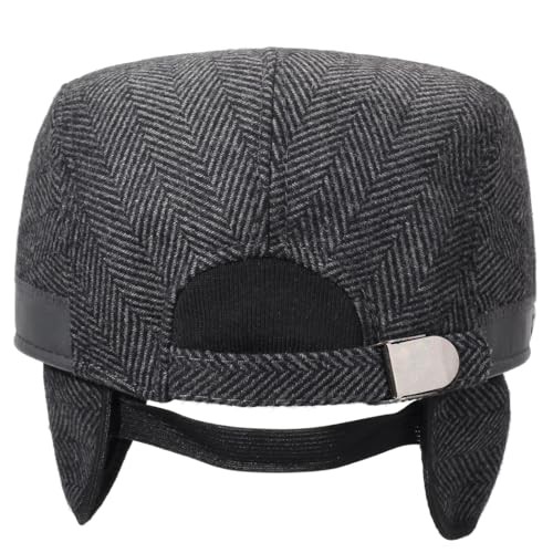 Men's Newsboy Hat with Earflaps Flat Ivy Cap Cabbie One Size Grey Herringbone