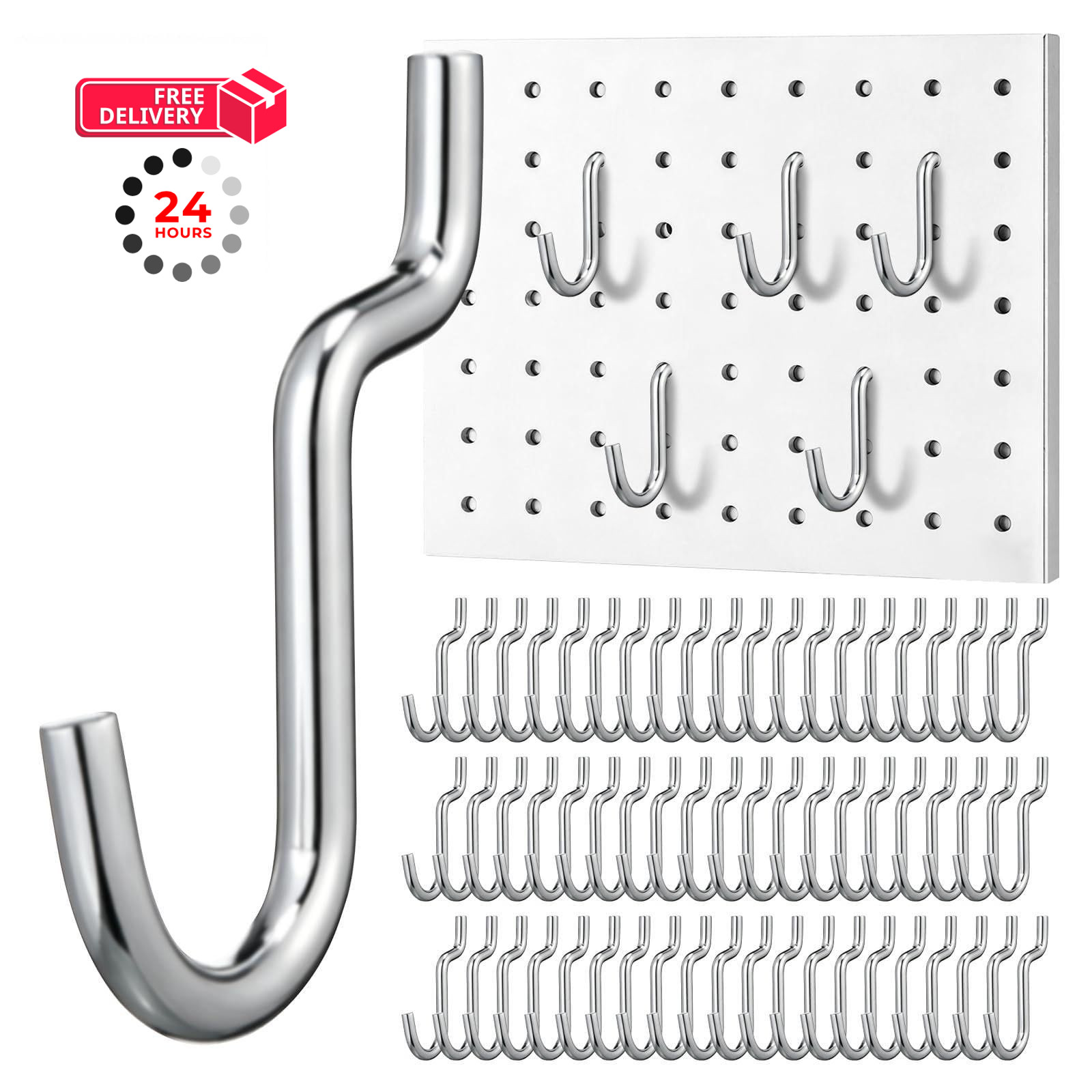 Flutesan 50pcs Metal Pegboard Hooks, 1/4" J Hooks,Silver Silver