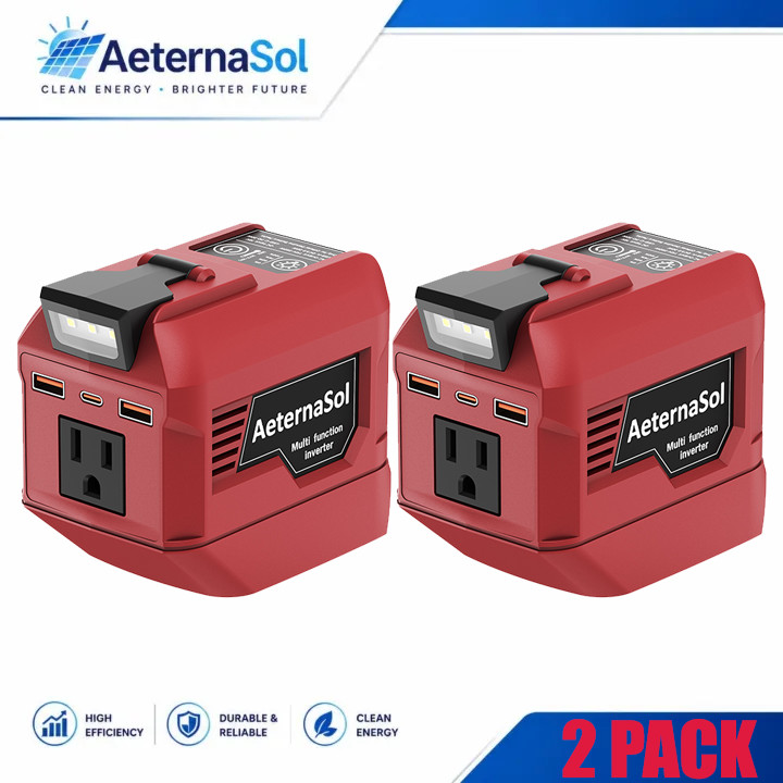 2-Pack Power Inverter for Milwaukee 20V MAX Battery 250W 500W Outlet 3 USB Ports