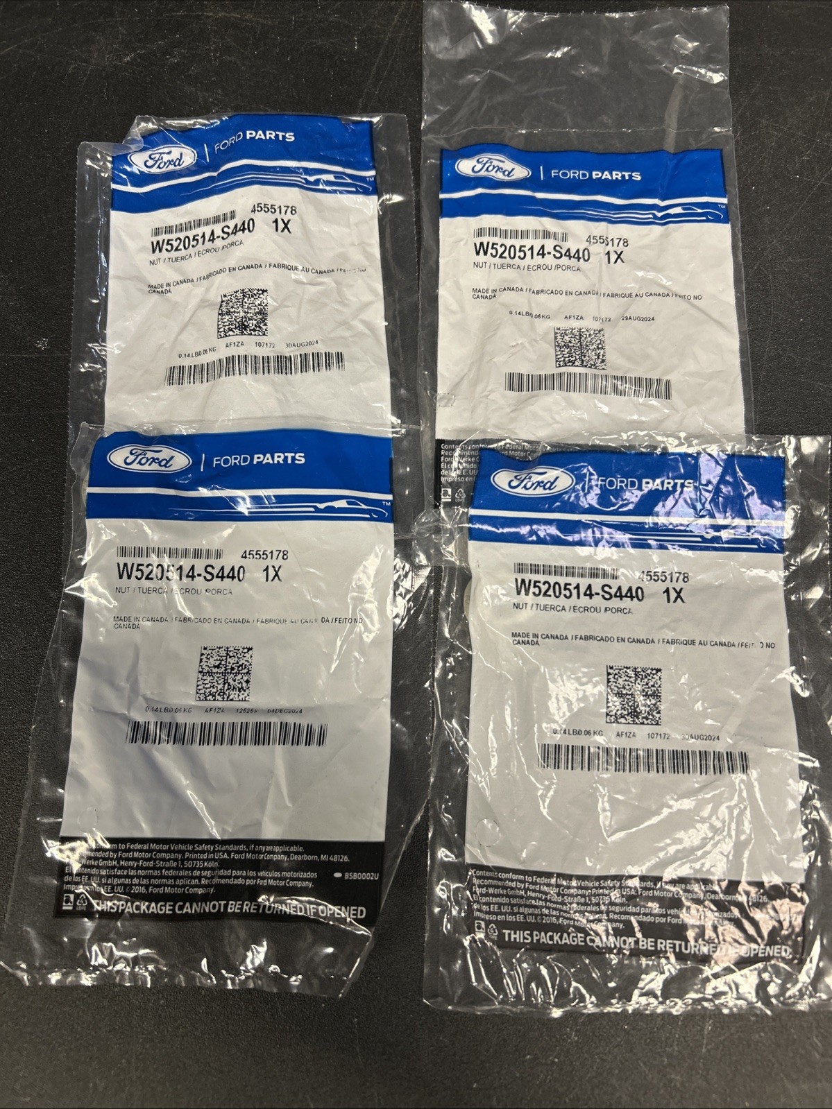 4 packs of Ford factory hardware nut W520514-S440 brand new in package