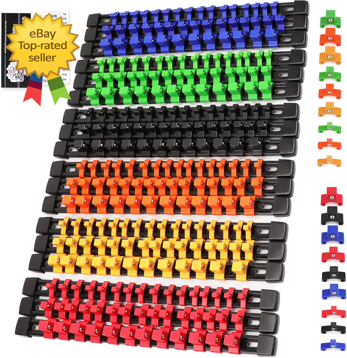 SWANLAKE Socket Organizer Set 18-Piece, 1/4-Inch X 96 Clips 3/8-Inch X 90 Clips
