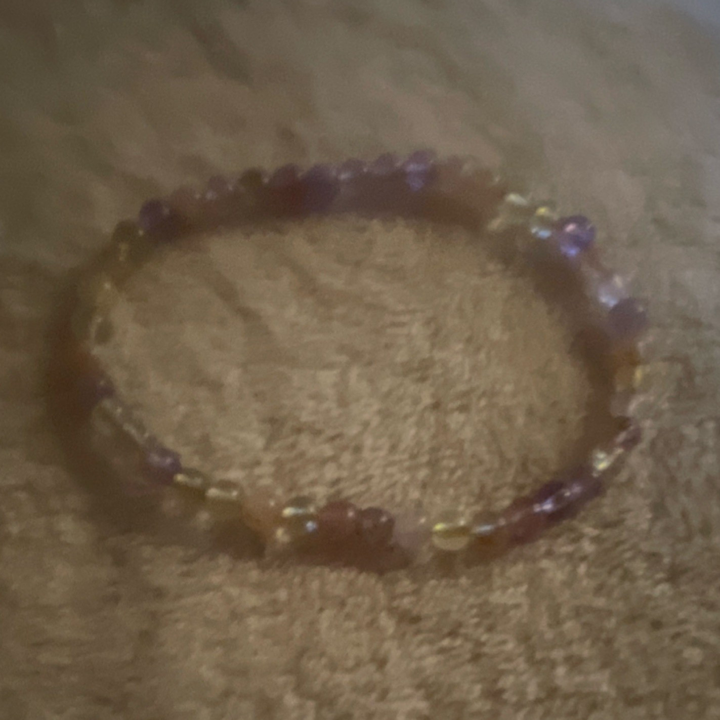 Multicolor Beaded Bracelet Glass Stone Round Purple Yellow Women Handcrafted