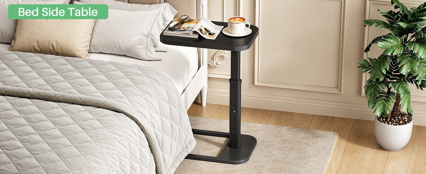 Kitstora Adjustable Height C-Shaped End Table, 9-Level Side Table with