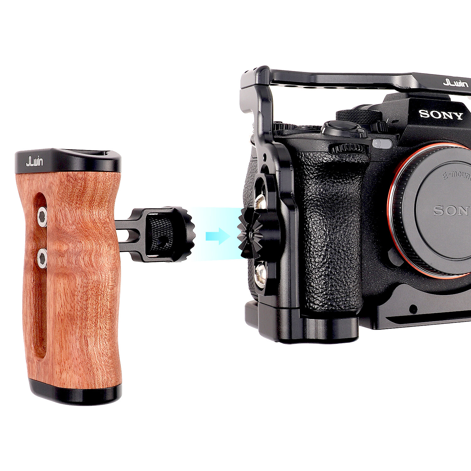 Wooden Side Handle Grip w/ cold shoe QR Mount for Mirrorless Camera Cage Rig