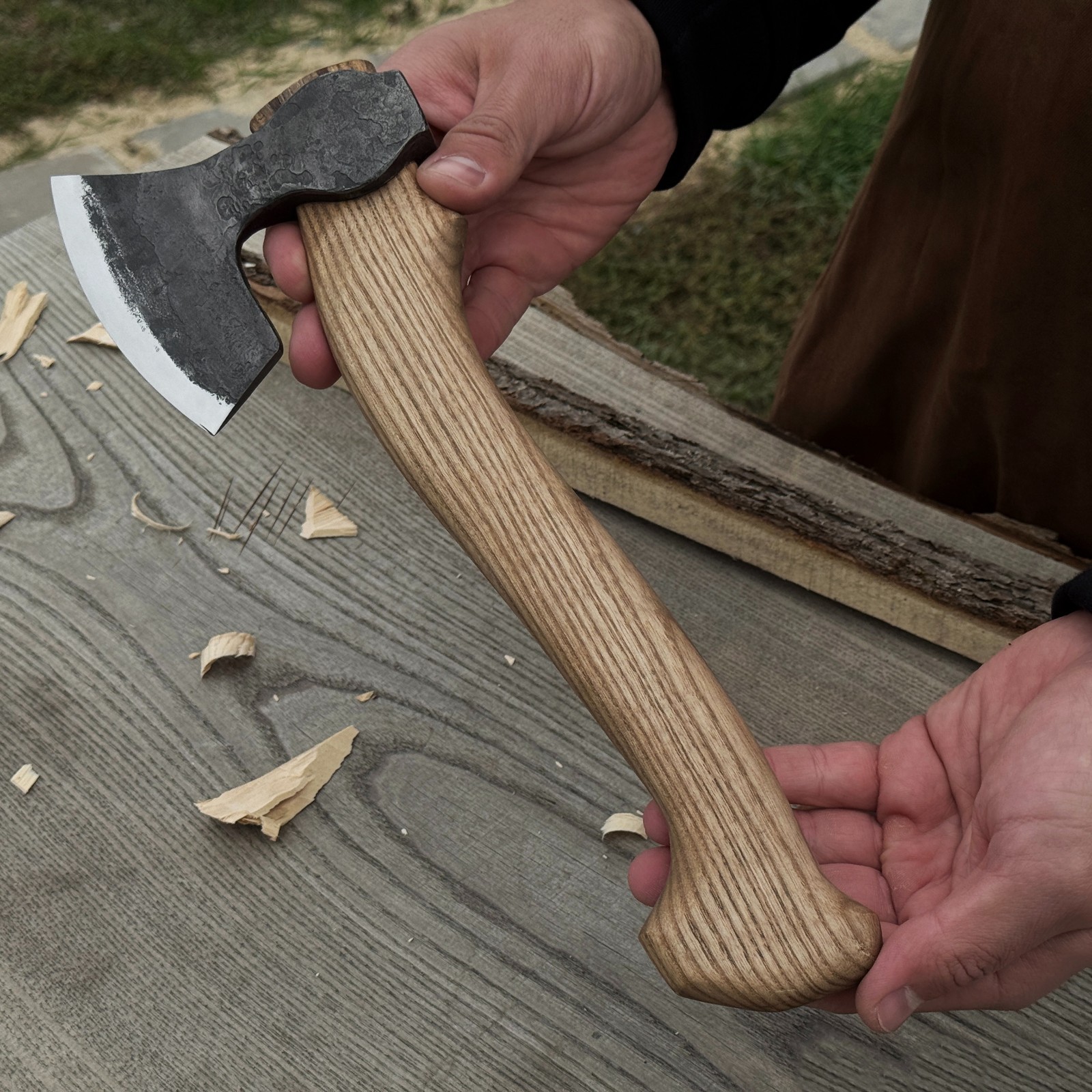 Wood Carving Hatchet Hand-Forged Ash Handle Steel Blade Spoon Carving.