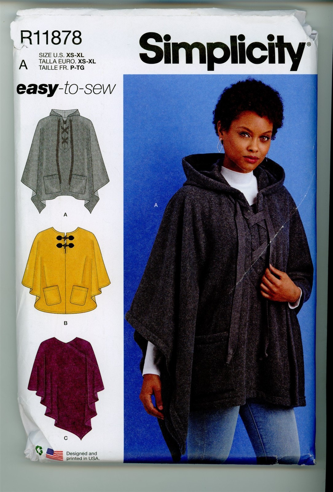 SIMPLICITY SEW PATTERN # R11878 SIZE A (XS-XL) MISSES SET OF PONCHOS