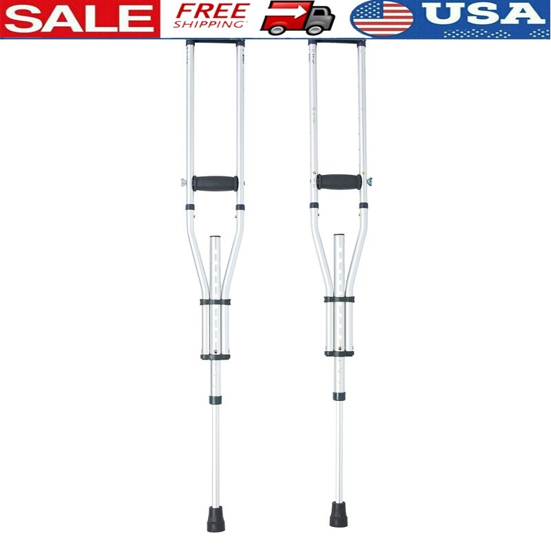 Adjustable Universal Crutches Lightweight Aluminum Underarm Pads Folding Aid New