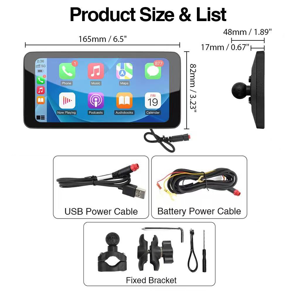 6.3'' Motorcycle GPS Navigation Carplay/Android Auto Waterproof Touch Screen