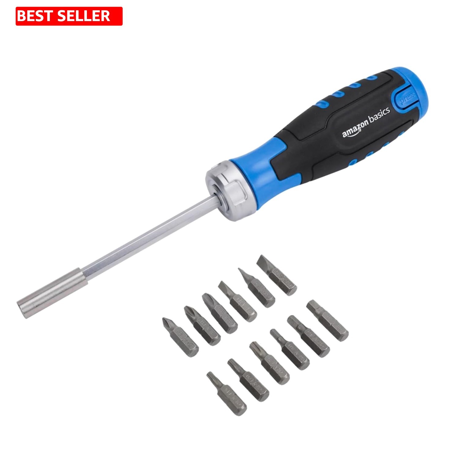 12-in-1 Ratcheting Magnetic Screwdriver with Bit Storage - Chrome Steel