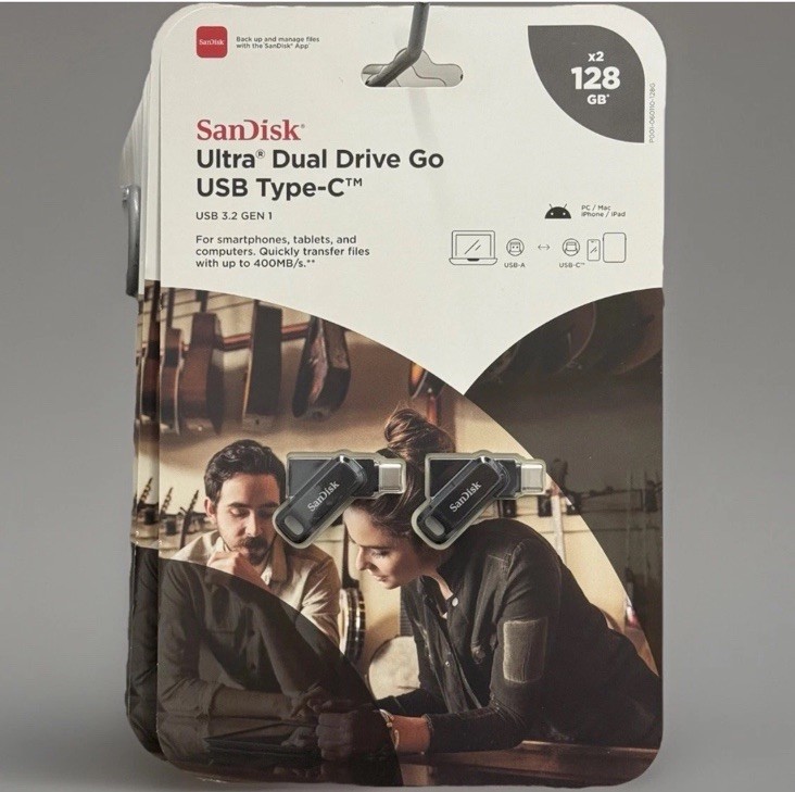 2 Pack Sandisk 128GB Ultra Dual Drive Go USB Type-C Flash Drive SDDDC3