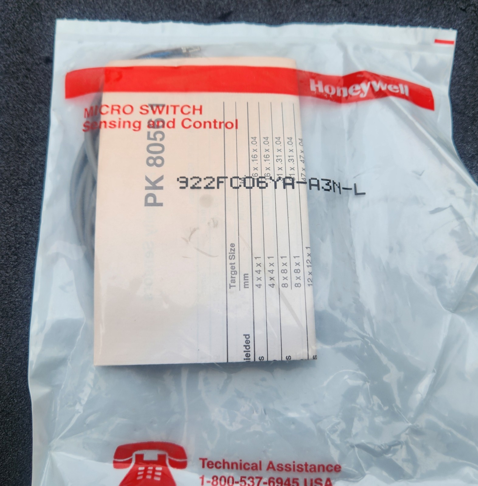 New Honyewell Micro Switch PK8056 1, 922FC06YA-A3N-L Sensing & Control.
