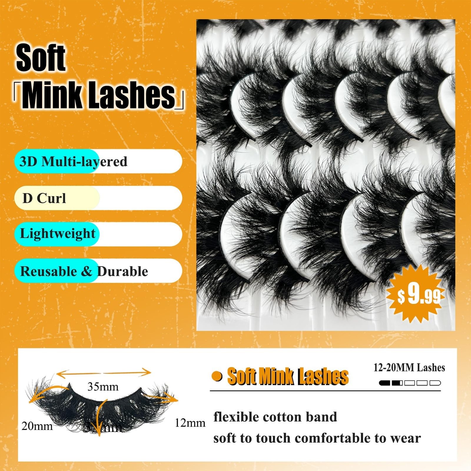 loladook Dramatic Lashes Mink Wispy D Curl Volume Big False Strip Lashes Pack...