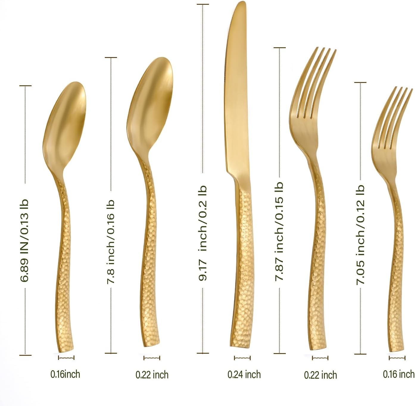 Gold Silverware Set Flatware Set Matte Finished Stainless Steel Hammered Heavy