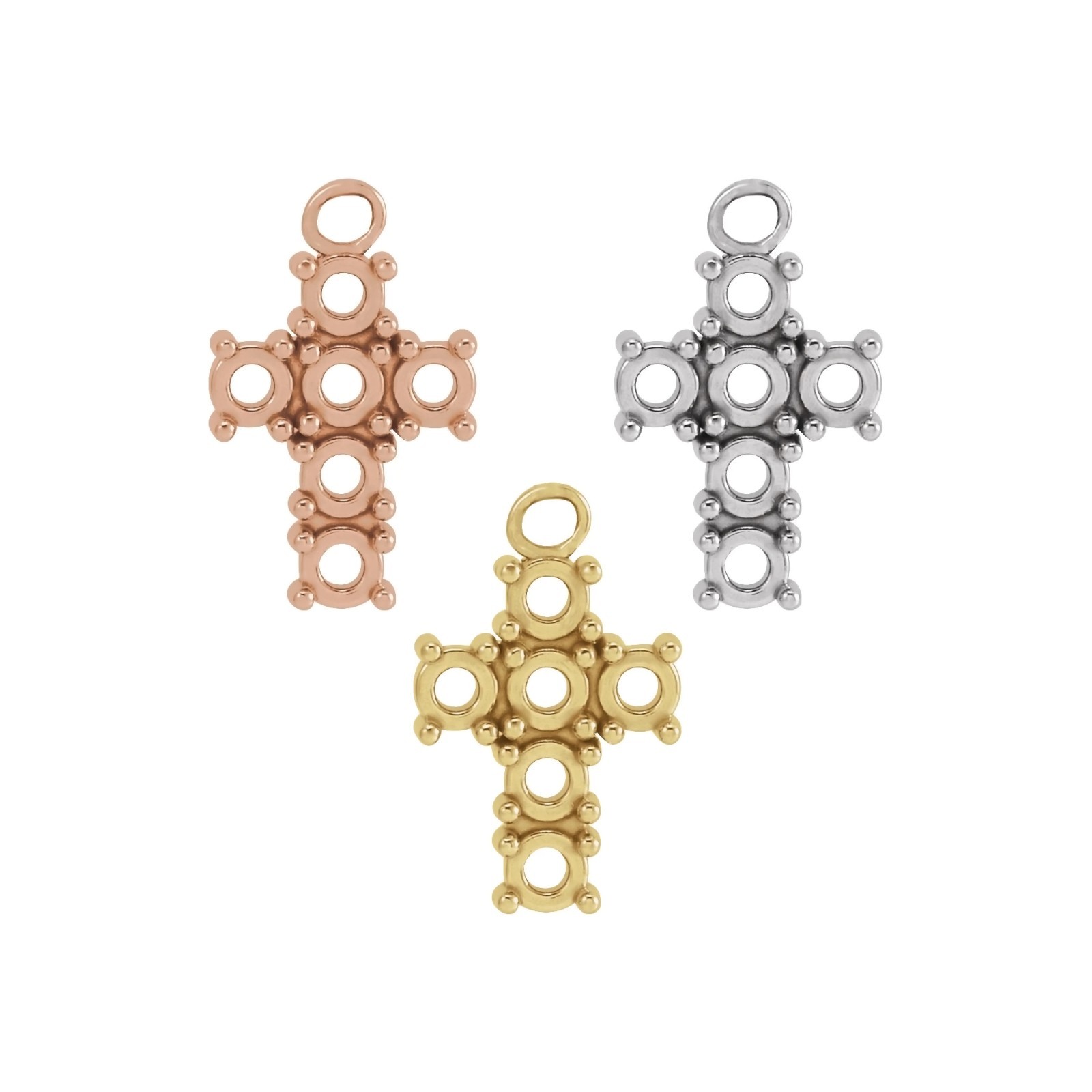10K 14K 18K Gold, Platinum & Silver 2 mm Rose-Cut Round Cross Dangle