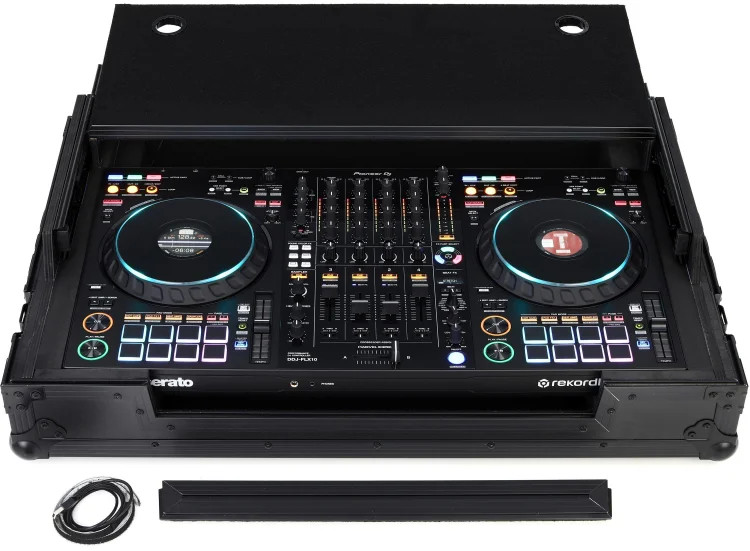 Pioneer DJ DDJ-FLX10 DJ Controller and Upper Deck Flight Case with LED Lights -