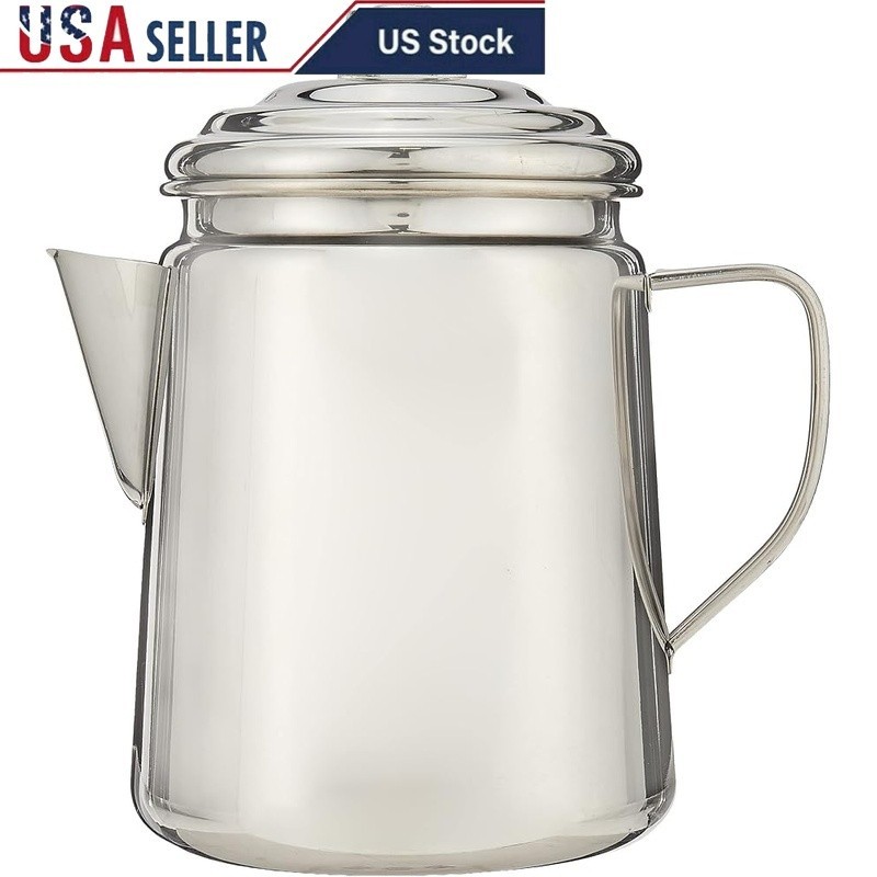 12 Cup Camping Coffee Pot Stainless Steel Outdoor Percolator Durable Brew New