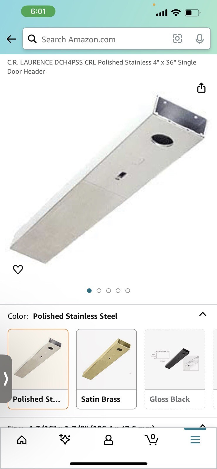 CRL DCH4PSS Polished Stainless 4" x 36" Single Door Header