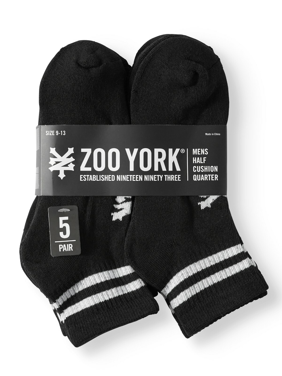 Zoo York Socks Half Cushion Ankle Quarter 5 Pairs Pack Black Men's Size 9-13