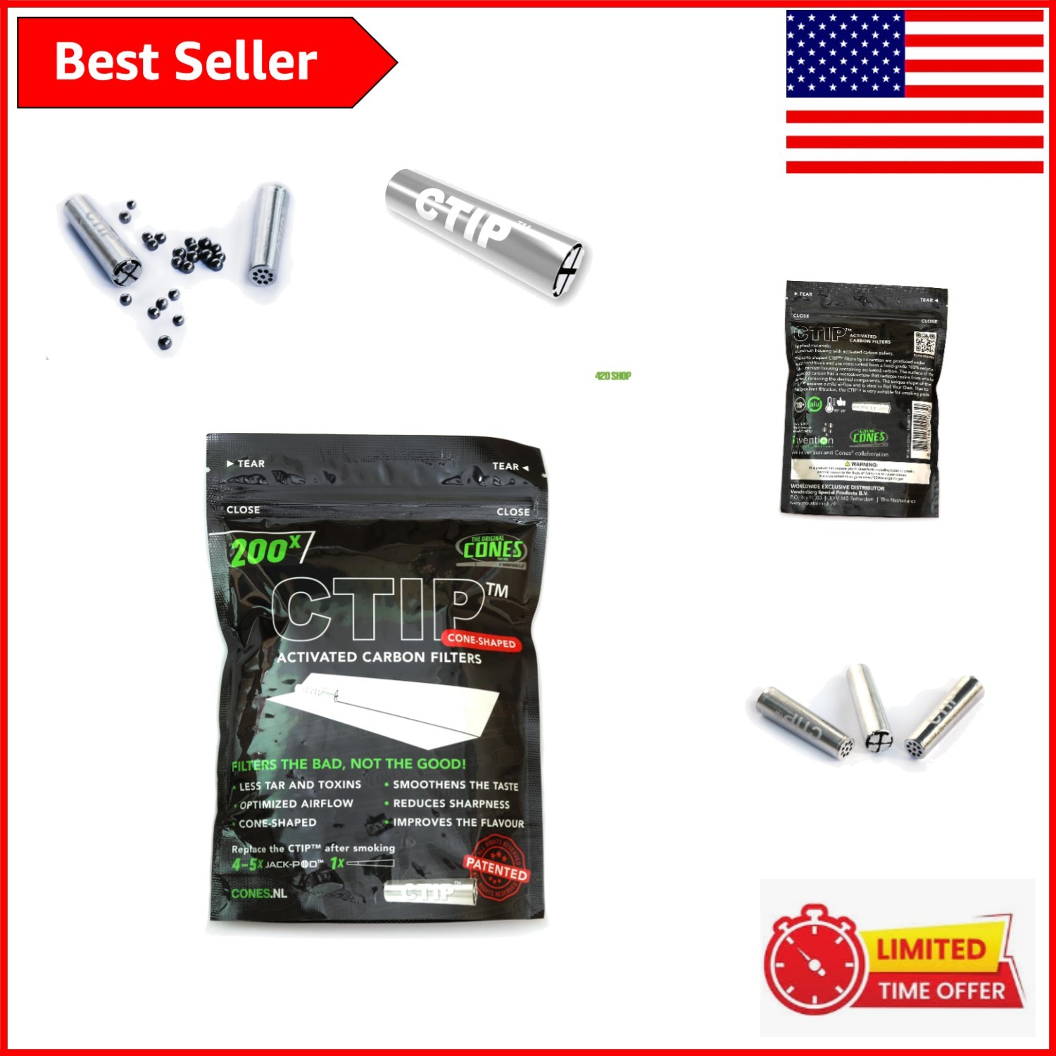 Sustainable 200 ct Activated Charcoal Filter Tips with Aluminum Housing for HVAC