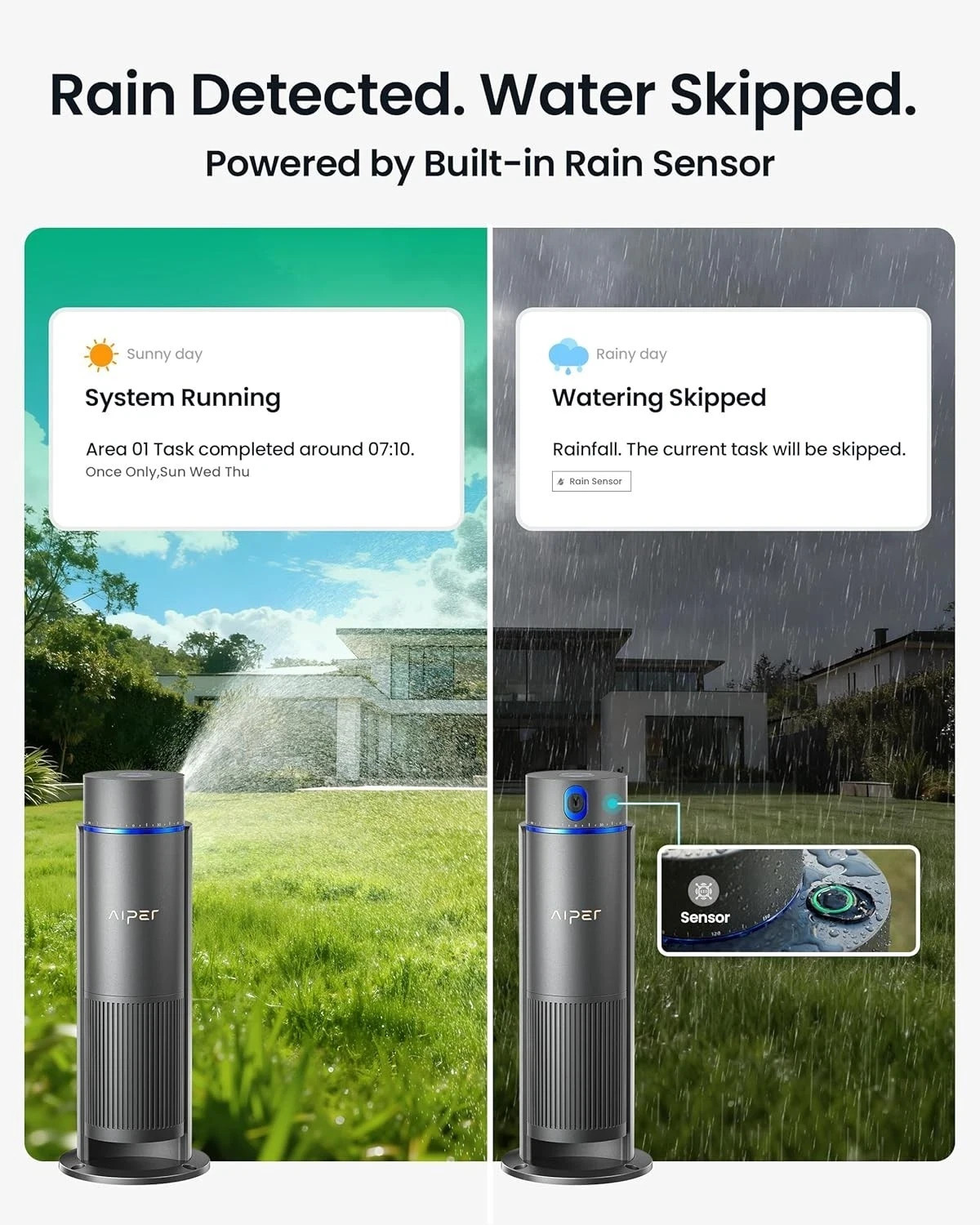 Aiper IrriSense 1 Smart Sprinkler Irrigation System App Scheduling Rain Sensor
