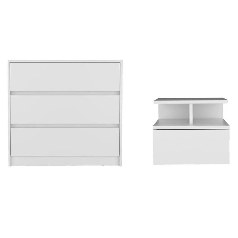 Pemberly Row Set of 2 Engineered Wood Dresser & Floating Nightstand in White