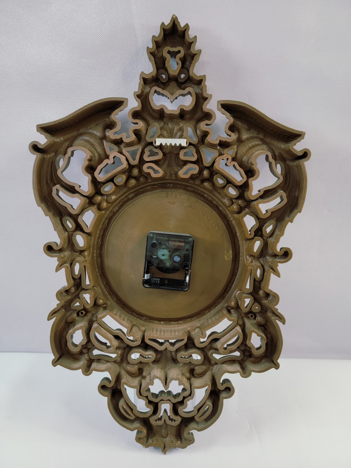 1980 Burwood New Haven #2481 21" Ornate Gold Hanging Wall Clock & 2 1970 Cherubs
