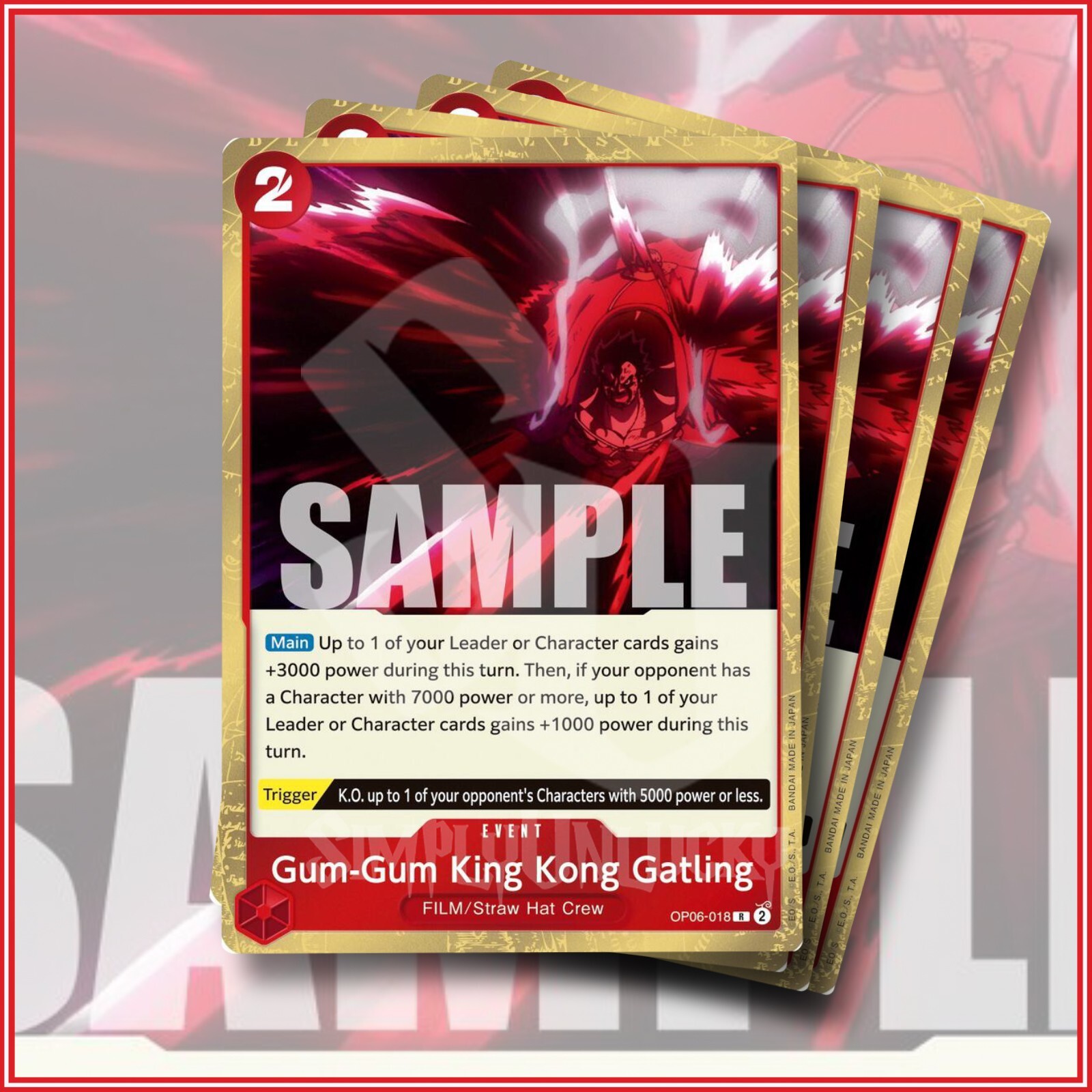 One Piece Card Game Gum-Gum King Kong Gatling OP06-018 x4 Rare Wings Captain