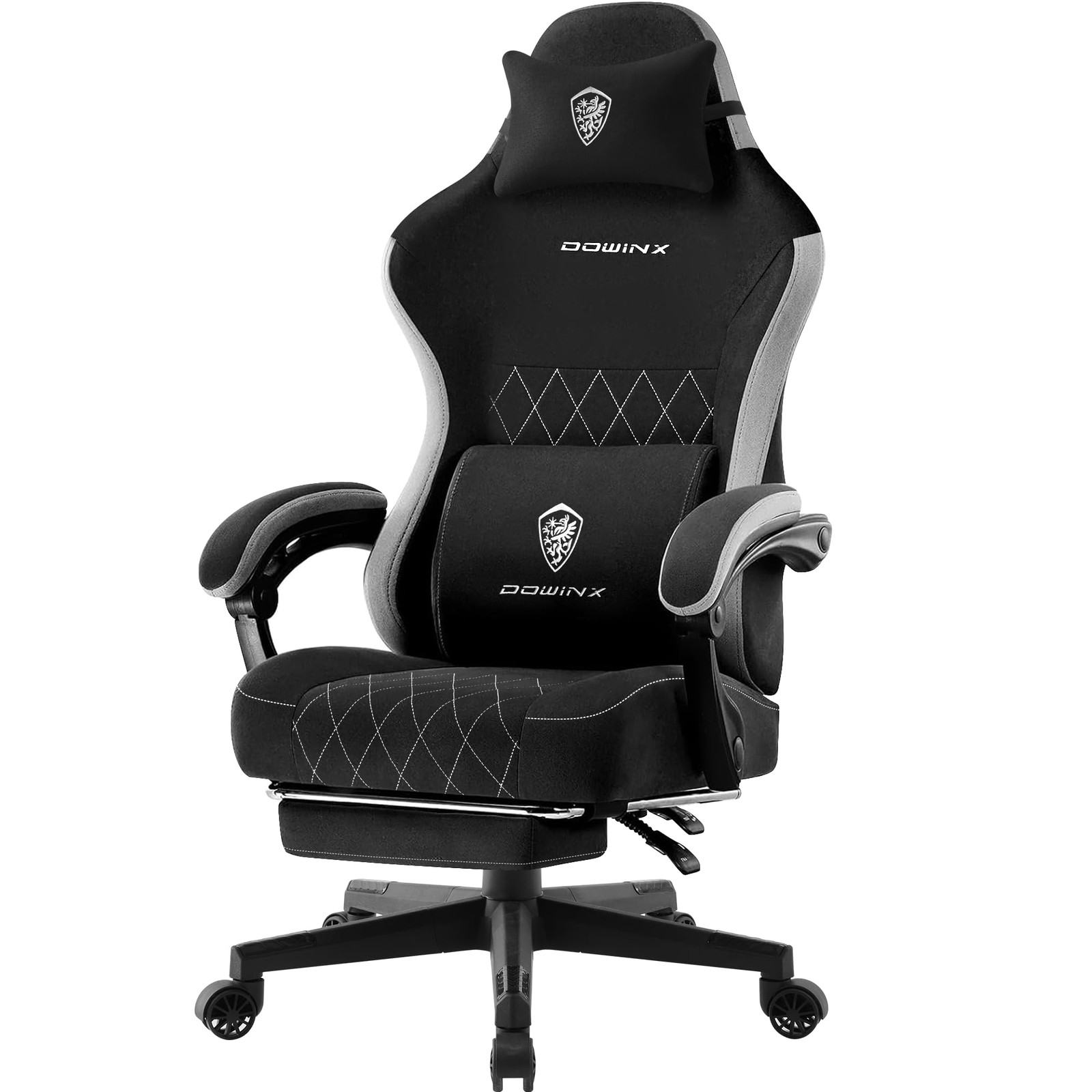 Black Ergonomic Gaming Chair Breathable Fabric Massage Lumbar Support Footrest