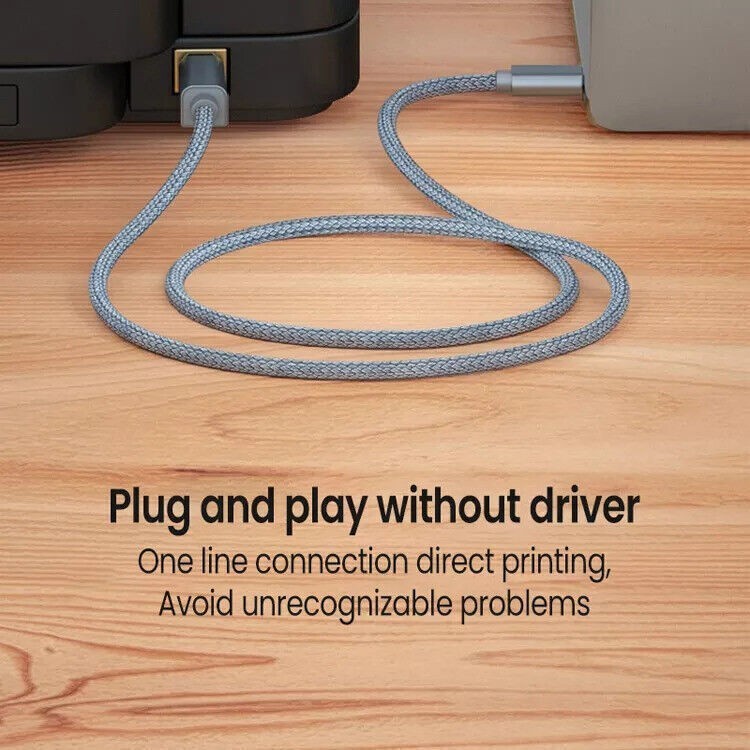 Nylon Braided USB-C to USB-B Printer Cable 2.0 High Speed for Epson HP Brother