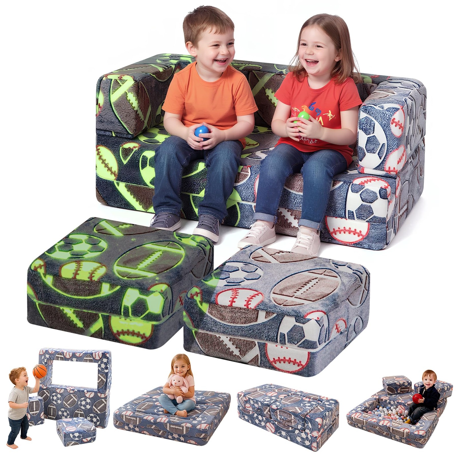 Modular Play Couch, Glow in Dark Sofa, Sectional Sofa, Play Couch Fold Out Ki...
