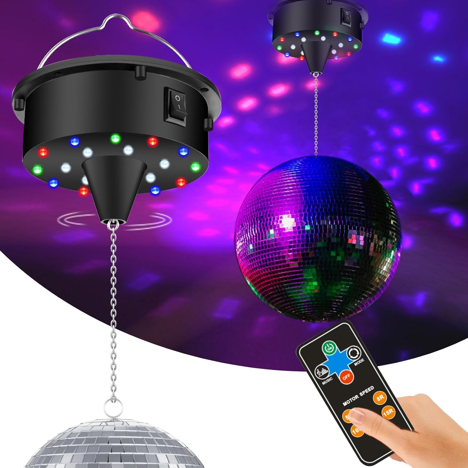 5/8/10/15 RPM Disco Ball Motor with Remote for Party Decor Spinner Light 4 Color