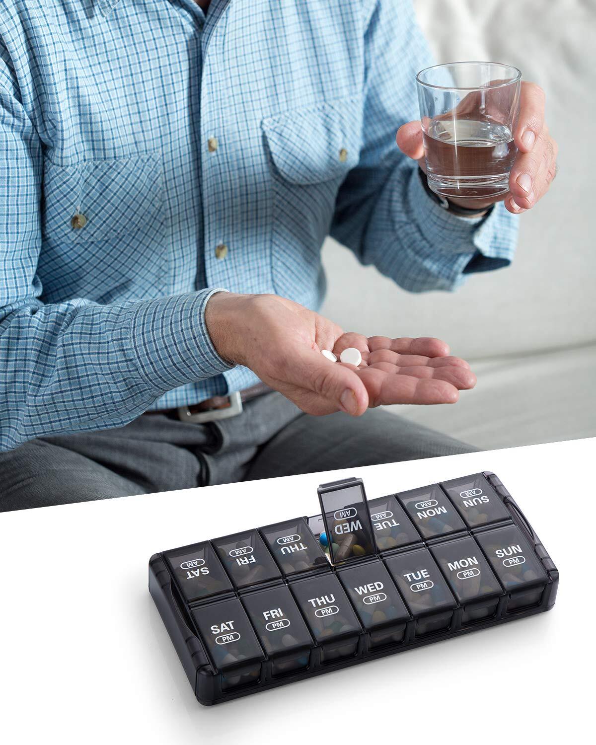 Weekly Pill Organizer AM/PM 7 Day 2 Times a Day Extra Large Easy to Clean