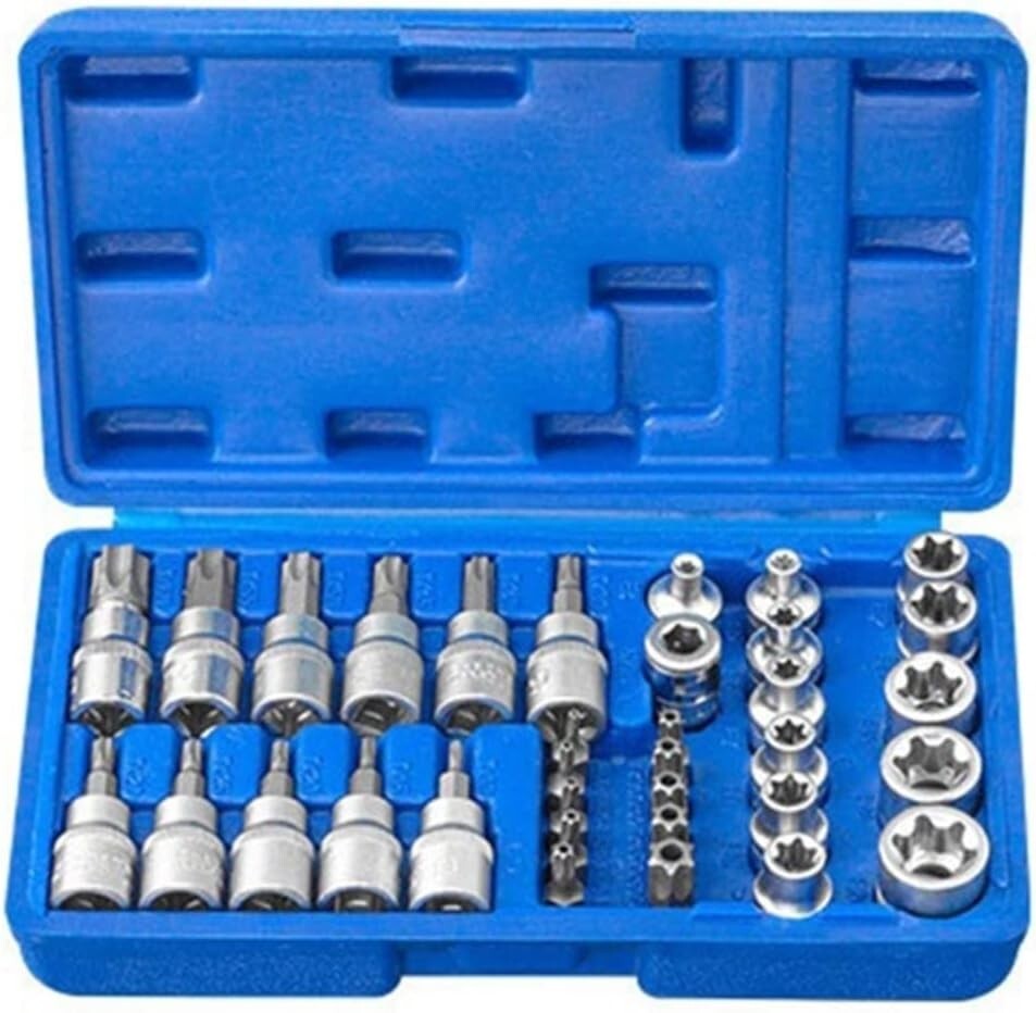 34 Pcs Drive Male Female Torx Star Bit Socket E-socket Set Handheld Tool + Case
