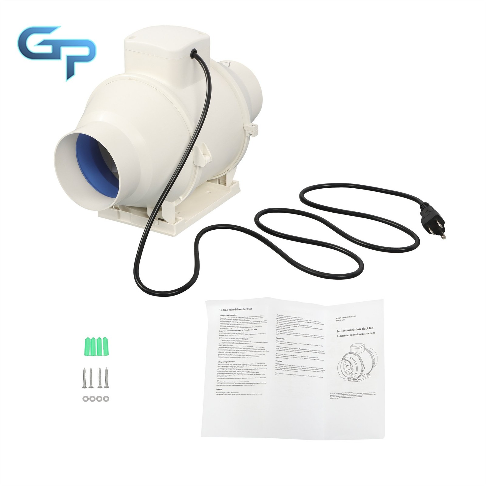 4 Inch Inline Duct Fan 280 CFM Pipeline Pressurization Ventilation Exhaust Fan