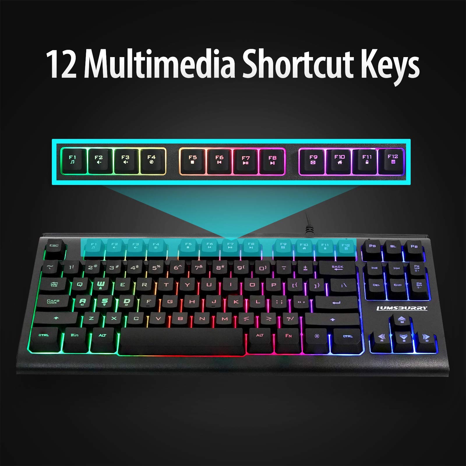 Computer Keyboard, 87 Keys Compact Wired USB Keyboard with Rainbow LED Light ...