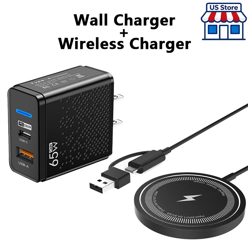 65W Wall & Wireless Fast Charger Charging Pad For Samsung iPhone Android Phone