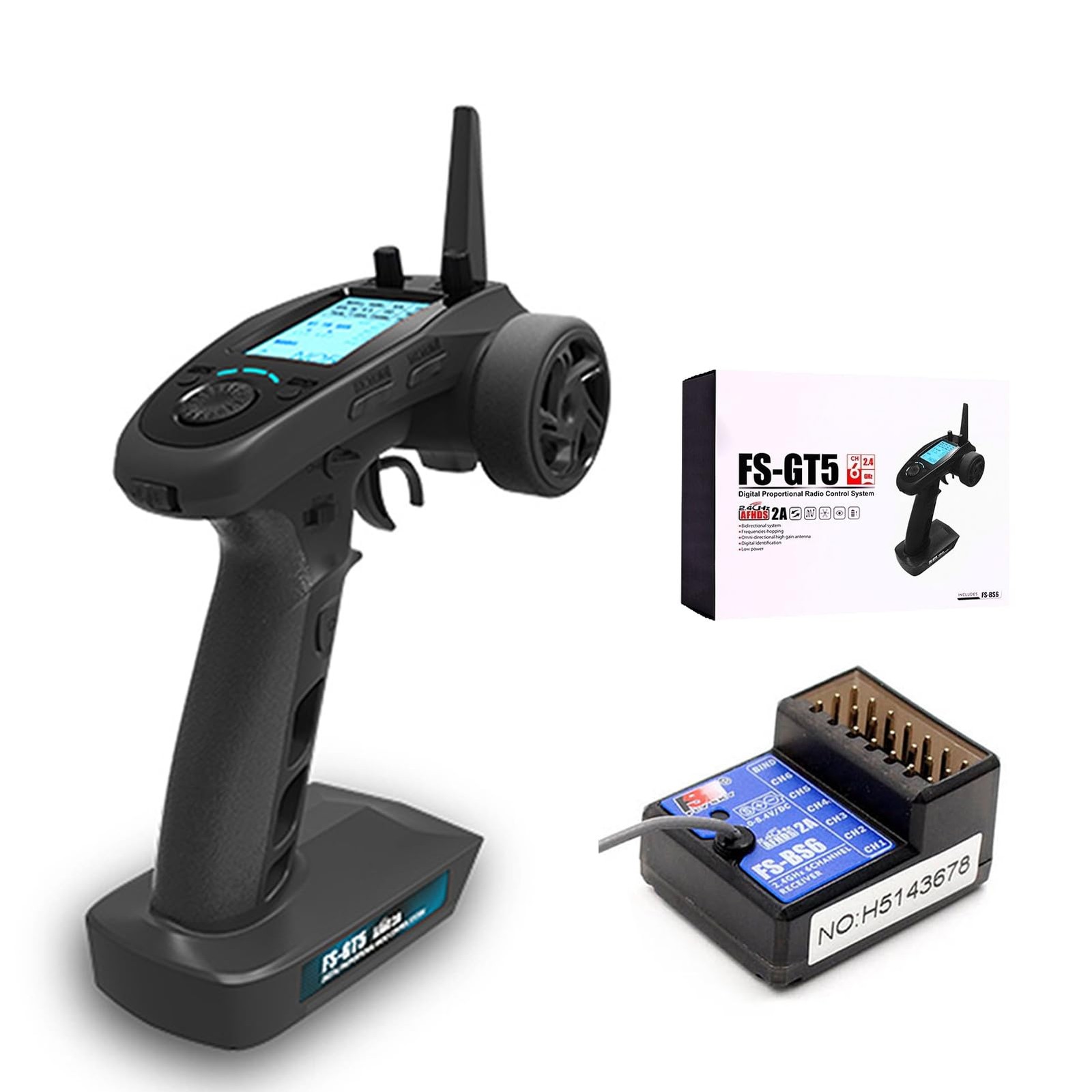 Flysky FS-GT5 6CH AFHDS RC Transmitter w/ FS-BS6 Receiver for RC Car Boat