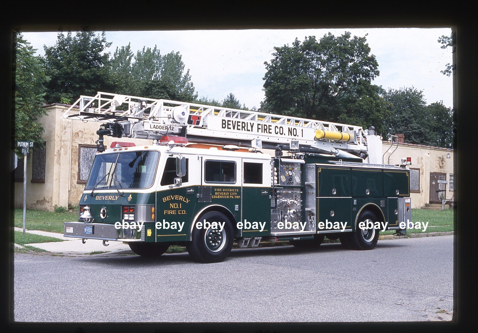 Beverly City NJ 1989 LTI Olympian 75' Aerial Fire Apparatus Slide.