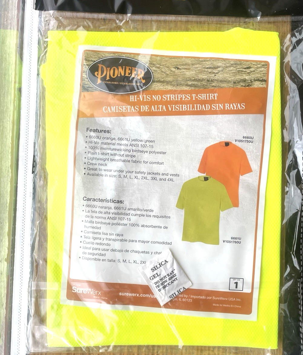 NIP***NEON YELLOW PIONEER Safety Hi-Vis Moisture-Wicking Birdseye T-Shirt, Small
