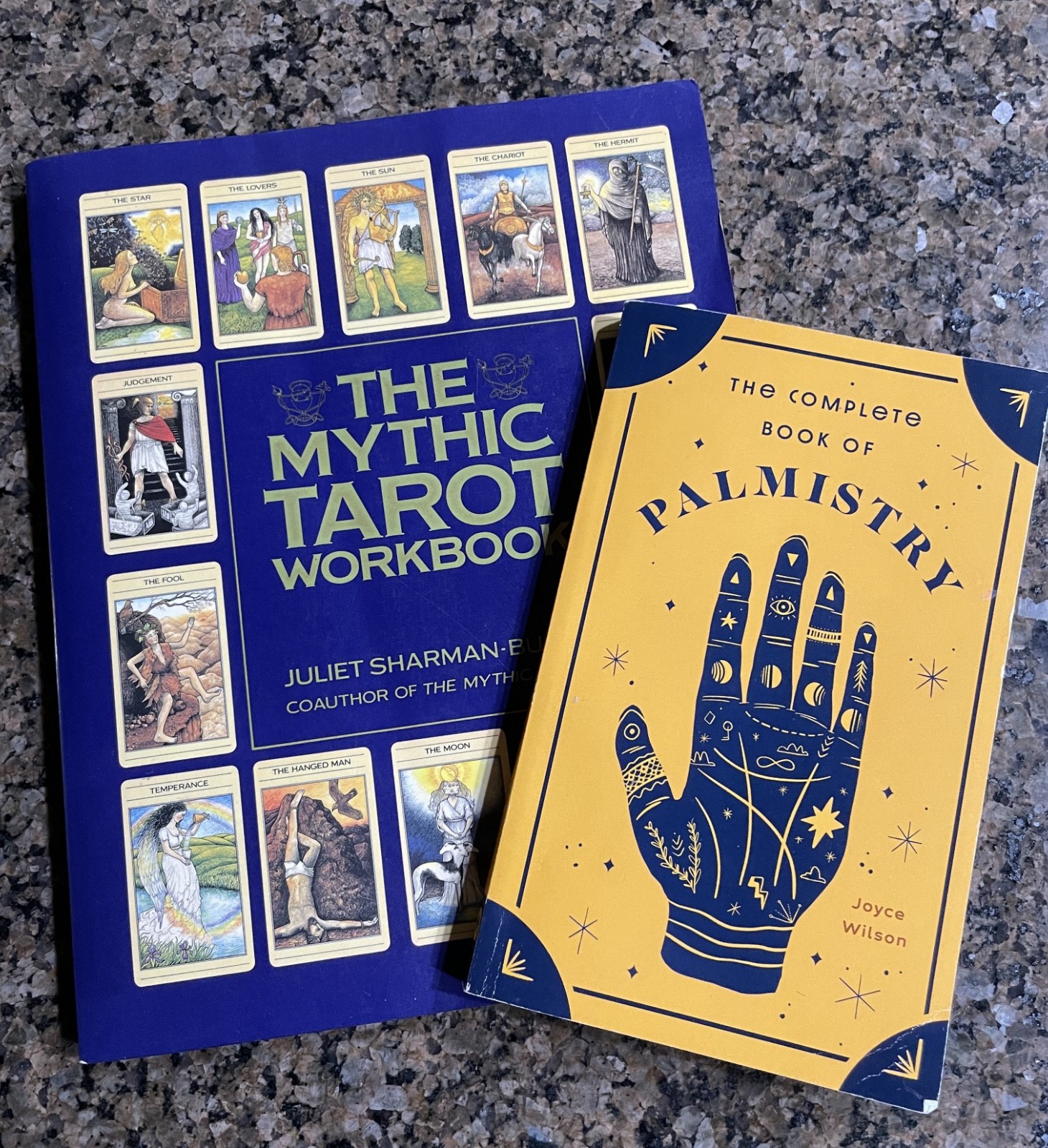 2 Vintage Books.  Complete Book of Palmistry & Mythic Tarot Workbook. 1st Ed