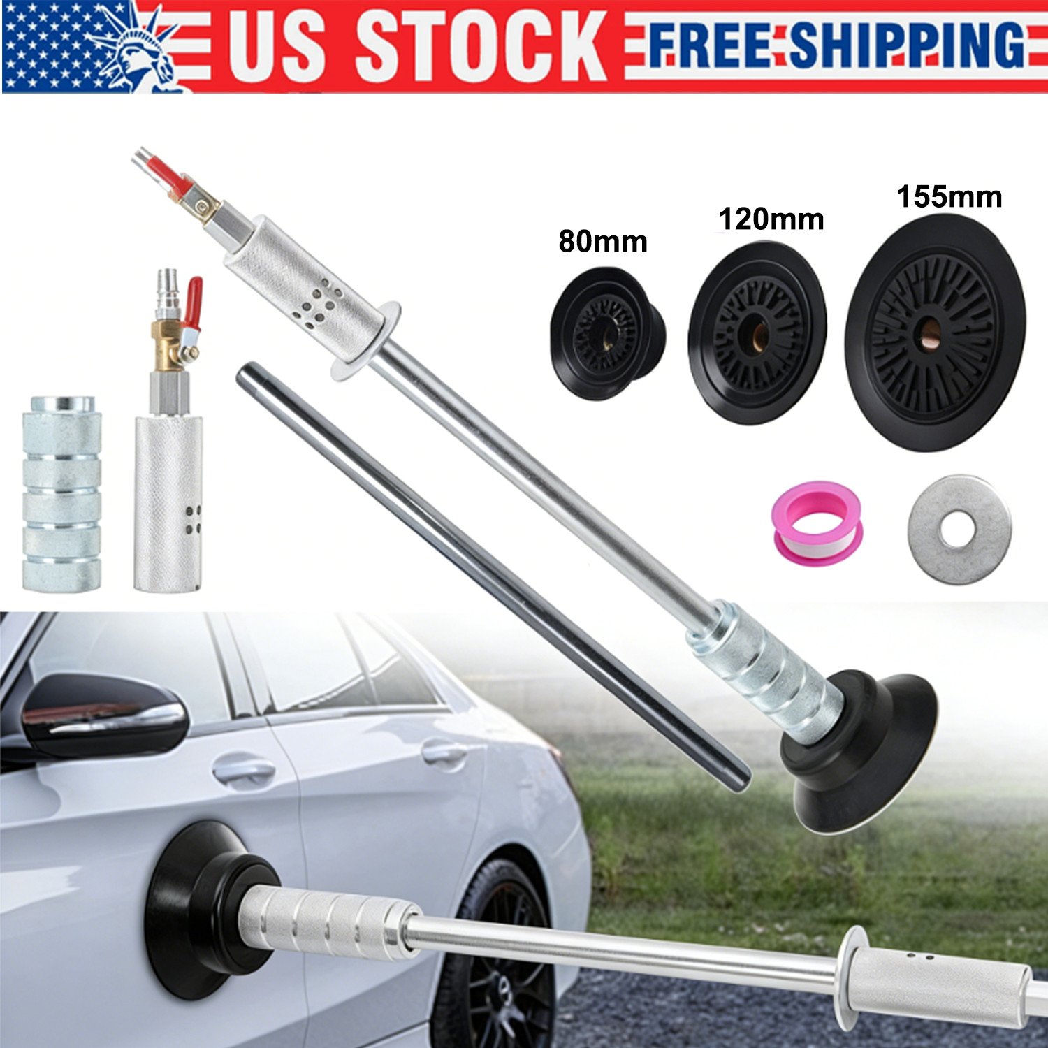 Air Pneumatic Dent Puller Car Auto Body Repair Suction Cup Slide Tool Hammer Kit