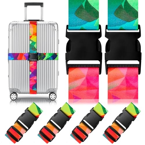 4 Pack Luggage Straps for Suitcases Adjustable Colorful Geometry(4 Pack)